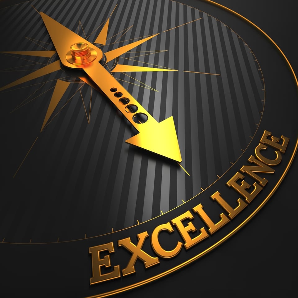 Excellence - Business Background. Golden Compass Needle on a Black Field Pointing to the Word Excellence. 3D Render.-1